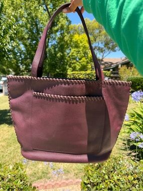 Yves Saint Laurent Burgundy Leather Tote with Whipstitch Detail